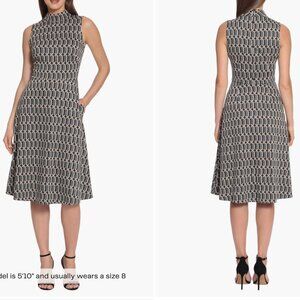 Maggy London Women's Mock Neck Sleeveless Fit and Flare Dress, Navy/Pink Sz US 6